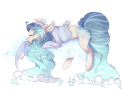 Size: 1024x768 | Tagged: safe, artist:akiiichaos, oc, oc only, original species, pond pony, pony, clothes, cloud, female, prone, simple background, sleeping, solo, transparent background