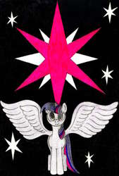 Size: 740x1092 | Tagged: safe, artist:mfg637, twilight sparkle, alicorn, pony, g4, cutie mark, female, solo, spread wings, stars, traditional art, twilight sparkle (alicorn), wings