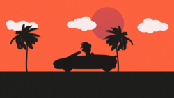 Size: 1920x1080 | Tagged: safe, artist:jengas, rainbow dash, g4, car, cloud, palm tree, retro, sun, tree, vhs