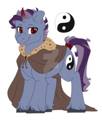 Size: 1024x1225 | Tagged: safe, artist:sk-ree, oc, oc only, pony, unicorn, cloak, clothes, male, simple background, solo, stallion, taijitu, transparent background, watermark