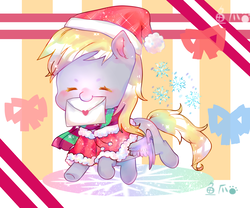 Size: 1417x1181 | Tagged: safe, artist:鱼爪, derpy hooves, pegasus, pony, g4, chibi, christmas, clothes, cute, derpabetes, eyes closed, female, hat, holiday, letter, mare, santa hat, solo