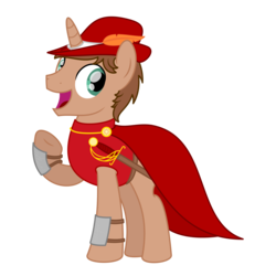 Size: 1600x1600 | Tagged: safe, artist:peternators, oc, oc only, oc:heroic armour, pony, unicorn, cape, clothes, feather, final fantasy, hat, male, red mage, simple background, smiling, solo, stallion, sword, transparent background, weapon