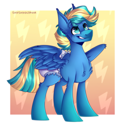 Size: 2499x2591 | Tagged: safe, artist:shyshyoctavia, oc, oc only, oc:stormy dash, pegasus, pony, adult foal, chest fluff, diaper, diaper fetish, fetish, high res, male, non-baby in diaper, solo, stallion