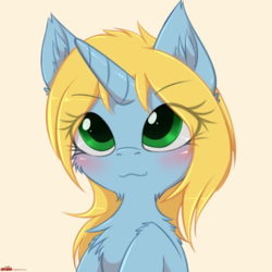 Size: 2000x2000 | Tagged: safe, artist:orang111, oc, oc only, oc:art's desire, pony, unicorn, blushing, cheek fluff, chest fluff, cute, ear fluff, female, high res, mare, ocbetes, simple background, smiling, solo
