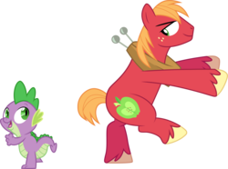 Size: 4030x3000 | Tagged: safe, artist:cloudy glow, big macintosh, spike, dragon, earth pony, pony, dungeons and discords, g4, dancing, lidded eyes, looking back, male, simple background, smiling, stallion, transparent background, vector
