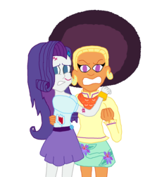 Size: 1476x1680 | Tagged: safe, artist:ktd1993, rarity, saffron masala, equestria girls, g4, afro, bad hair, blood, equestria girls-ified, female, lesbian, protecting, raffron, shipping, simple background, transparent background