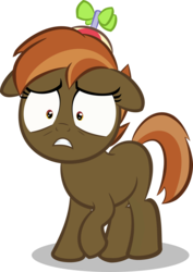 Size: 1412x1999 | Tagged: safe, artist:perplexedpegasus, button mash, earth pony, pony, g4, alternate universe, blank flank, button's hat, female, filly, hat, joystick (r63), looking at you, nervous, propeller hat, raised hoof, rule 63, scared, sex change, simple background, solo, transparent background, vector