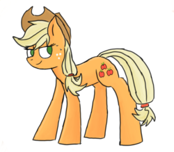 Size: 720x630 | Tagged: artist needed, safe, applejack, earth pony, pony, g4, applejack's hat, cowboy hat, female, freckles, hat, mare, simple background, smiling, solo, sweat, white background