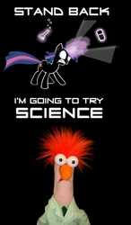 Size: 480x820 | Tagged: safe, twilight sparkle, pony, unicorn, g4, beaker (muppet), erlenmeyer flask, female, glowing horn, gritted teeth, horn, levitation, magic, magic aura, mare, meme, science, stand back i'm going to try science, telekinesis, that pony sure does love science, the muppets, this will end in science, unicorn twilight