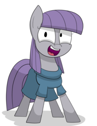 Size: 923x1197 | Tagged: safe, artist:moonatik, maud pie, earth pony, pony, g4, clothes, context in description, description is relevant, dress, female, irrational exuberance, looking at you, out of character, simple background, smiling, solo, transparent background, wat