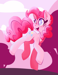 Size: 3500x4500 | Tagged: safe, artist:candelish, pinkie pie, earth pony, pony, g4, cloud, cute, diapinkes, ear fluff, female, happy, high res, open mouth, solo, tree, white pupils