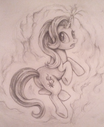 Size: 1440x1762 | Tagged: safe, artist:thebowtieone, starlight glimmer, pony, unicorn, g4, female, glowing horn, grayscale, horn, levitation, looking back, magic, mare, monochrome, pencil drawing, solo, telekinesis, traditional art