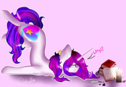 Size: 1024x703 | Tagged: safe, artist:anasflow, oc, oc only, oc:anasflow maggy, pony, unicorn, book, female, mare, solo