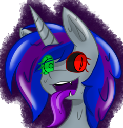 Size: 2482x2588 | Tagged: safe, artist:askhypnoswirl, oc, oc only, oc:vinyl darkscratch, goo pony, original species, bust, fangs, heterochromia, high res, simple background, tongue out, transparent background