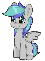 Size: 200x270 | Tagged: safe, artist:lionbun, oc, oc only, oc:storm feather, pony, blushing, chibi, cute, pixel art, simple background, solo, transparent background