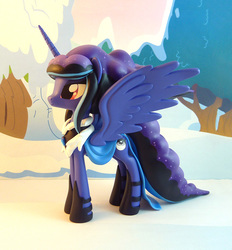 Size: 789x850 | Tagged: safe, artist:krowzivitch, oc, oc only, oc:nocturna, alicorn, pony, alicorn oc, commission, craft, diorama, female, figurine, horn, mare, sculpture, snow, solo, standing, traditional art, wings, winter