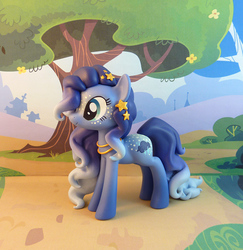 Size: 827x850 | Tagged: safe, artist:krowzivitch, oc, oc only, oc:blue nimbus, earth pony, pony, commission, craft, diorama, female, figurine, gradient mane, long mane, long tail, mare, neck rings, sculpture, solo, standing, stars, traditional art