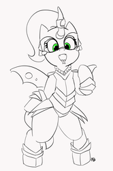 Size: 3217x4854 | Tagged: safe, artist:pabbley, queen chrysalis, changeling, changeling queen, g4, armor, female, looking at you, monochrome, sketch, smiling, solo