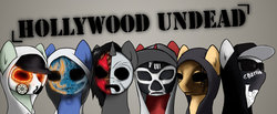 Size: 1390x575 | Tagged: safe, artist:makc-hunter, pony, unicorn, cap, clothes, hat, hollywood undead, hoodie, mask, ponified
