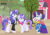 Size: 4096x2907 | Tagged: safe, artist:cinnamon-swirls, rarity, oc, oc:cross-stitch clarity, oc:diamond jewel, pony, unicorn, g4, alternate hairstyle, apple tree, clothes, dress, magical lesbian spawn, offspring, parent:applejack, parent:fancypants, parent:rarity, parents:rarijack, parents:raripants, story included, tree