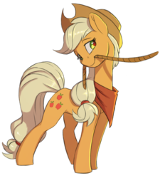Size: 2687x2891 | Tagged: safe, artist:vistamage, applejack, earth pony, pony, g4, bandana, cowboy hat, female, hat, high res, lasso, mare, mouth hold, rope, simple background, smiling, solo, stetson, transparent background
