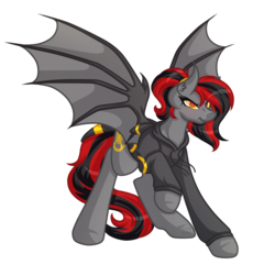 Size: 4425x4273 | Tagged: safe, artist:amazing-artsong, oc, oc only, oc:tomoko tanue, bat pony, pony, fallout equestria, absurd resolution, bat pony oc, clothes, commission, female, hoodie, mare, raised hoof, simple background, solo, transparent background