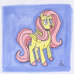 Size: 1051x1053 | Tagged: safe, artist:draw1709, fluttershy, pony, g4, female, solo, tongue out, traditional art