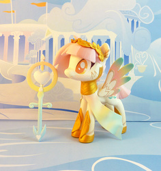 Size: 802x850 | Tagged: safe, artist:krowzivitch, oc, oc only, oc:rose shields, pegasus, pony, colored wings, craft, diorama, female, figurine, laurel wreath, mare, multicolored wings, sculpture, solo, standing, traditional art