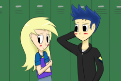 Size: 1500x1000 | Tagged: safe, artist:icy wind, derpy hooves, flash sentry, human, equestria girls, g4, best friends, blushing, derpsentry, female, humanized, male, shipping, straight