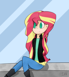 Size: 815x907 | Tagged: safe, artist:icy wind, sunset shimmer, equestria girls, g4, female, sitting, solo
