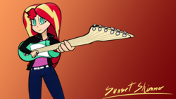 Size: 1920x1080 | Tagged: safe, artist:icy wind, sunset shimmer, equestria girls, g4, female, guitar, solo, vulgar description, wallpaper