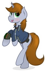 Size: 2500x4000 | Tagged: safe, artist:mrlolcats17, oc, oc only, oc:littlepip, pony, unicorn, fallout equestria, blushing, clothes, cutie mark, fanfic, fanfic art, female, happy, high res, hooves, horn, jumpsuit, mare, open mouth, pipbuck, simple background, solo, teeth, transparent background, vault suit, vector