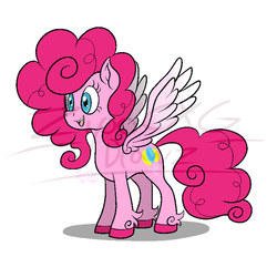 Size: 600x557 | Tagged: safe, artist:zipo-chan, pinkie pie, pegasus, pony, g4, concave belly, female, g5 concept leak style, g5 concept leaks, pegasus pinkie pie, pinkie pie (g5 concept leak), race swap, solo, unshorn fetlocks, watermark