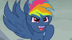 Size: 1280x720 | Tagged: safe, rainbow dash, g4, secrets and pies, adorapiehater, cute, evil pie hater dash, fangs, open mouth