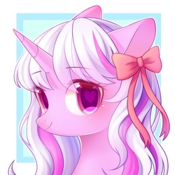 Size: 1500x1500 | Tagged: safe, artist:leafywind, oc, oc only, pony, unicorn, bust, colored pupils, female, heart eyes, looking at you, mare, ribbon, solo, wingding eyes