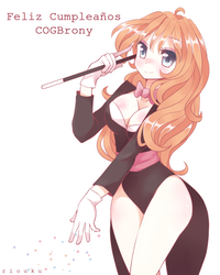Size: 800x1000 | Tagged: safe, artist:riouku, oc, oc only, oc:peachy cream, human, bowtie, breasts, cleavage, clothes, female, gloves, humanized, humanized oc, leotard, magician outfit, solo, wand