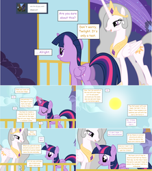 Size: 1284x1444 | Tagged: safe, artist:hakunohamikage, princess celestia, twilight sparkle, alicorn, pony, ask-princesssparkle, g4, ask, gray mane, sun, tumblr, twilight sparkle (alicorn)