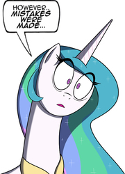 Size: 626x868 | Tagged: safe, princess celestia, pony, g4, female, mistakes were made, reaction image, scalie school, solo