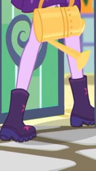 Size: 1242x2208 | Tagged: safe, screencap, sci-twi, twilight sparkle, equestria girls, equestria girls series, g4, my little shop of horrors, boots, clothes, female, legs, pictures of legs, raised leg, shoes, skirt, solo, watering can