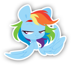 Size: 2796x2540 | Tagged: safe, artist:belka-sempai, rainbow dash, pegasus, pony, bust, female, high res, lidded eyes, lineless, looking away, mare, portrait, simple background, solo, spread wings, sticker, transparent background, unamused, white outline, wing hands, wings