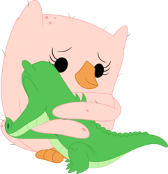 Size: 3437x3571 | Tagged: safe, artist:porygon2z, gummy, owlowiscious, alligator, bird, owl, reptile, g4, featherless, high res, hug, nudity, plucked, simple background, transparent background