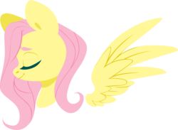 Size: 3000x2194 | Tagged: safe, artist:belka-sempai, fluttershy, pegasus, pony, g4, bust, eyes closed, female, floating wings, high res, lineless, mare, portrait, profile, simple background, smiling, solo, spread wings, transparent background, wings