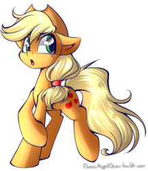 Size: 1127x1300 | Tagged: safe, artist:chaosangeldesu, part of a set, applejack, earth pony, pony, g4, applejack's hat, cowboy hat, female, freckles, hat, mare, open mouth, simple background, solo, stetson, transparent background
