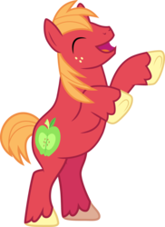 Size: 3000x4113 | Tagged: safe, artist:cloudy glow, edit, editor:slayerbvc, vector edit, big macintosh, earth pony, pony, dungeons and discords, g4, accessory-less edit, bipedal, happy, male, missing accessory, rearing, simple background, solo, stallion, transparent background, vector