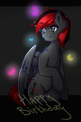 Size: 4000x6000 | Tagged: safe, artist:yuozka, oc, oc only, butterfly, pegasus, pony, birthday, male, solo, stallion, text