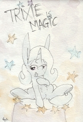 Size: 692x1019 | Tagged: safe, artist:slightlyshade, trixie, pony, unicorn, g4, female, grin, smiling, solo, traditional art