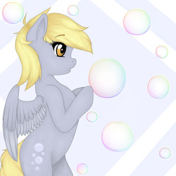 Size: 1280x1280 | Tagged: safe, artist:yuozka, derpy hooves, pegasus, pony, g4, bipedal, bubble, female, mare, solo, standing