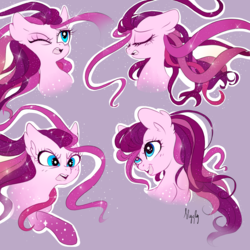 Size: 5000x5000 | Tagged: safe, artist:pinkablue, midnight dream, pony, g3, absurd resolution, alternate universe, angry, bust, ear fluff, expressions, eyes closed, female, happy, mare, one eye closed, raised hoof, simple background, solo, sparkles