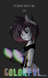 Size: 1658x2656 | Tagged: safe, artist:yuozka, oc, oc only, earth pony, pony, chromatic aberration, echo (vocaloid), female, mare, solo, song reference, text, vocaloid