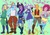 Size: 1543x1091 | Tagged: safe, artist:kutekiki, applejack, fluttershy, pinkie pie, rainbow dash, rarity, twilight sparkle, chiss, mirialan, togruta, twi'lek, zabrak, zeltron, g4, abstract background, blaster, boots, clothes, crossover, gun, hood, jedi, mane six, shoes, species swap, star wars, weapon